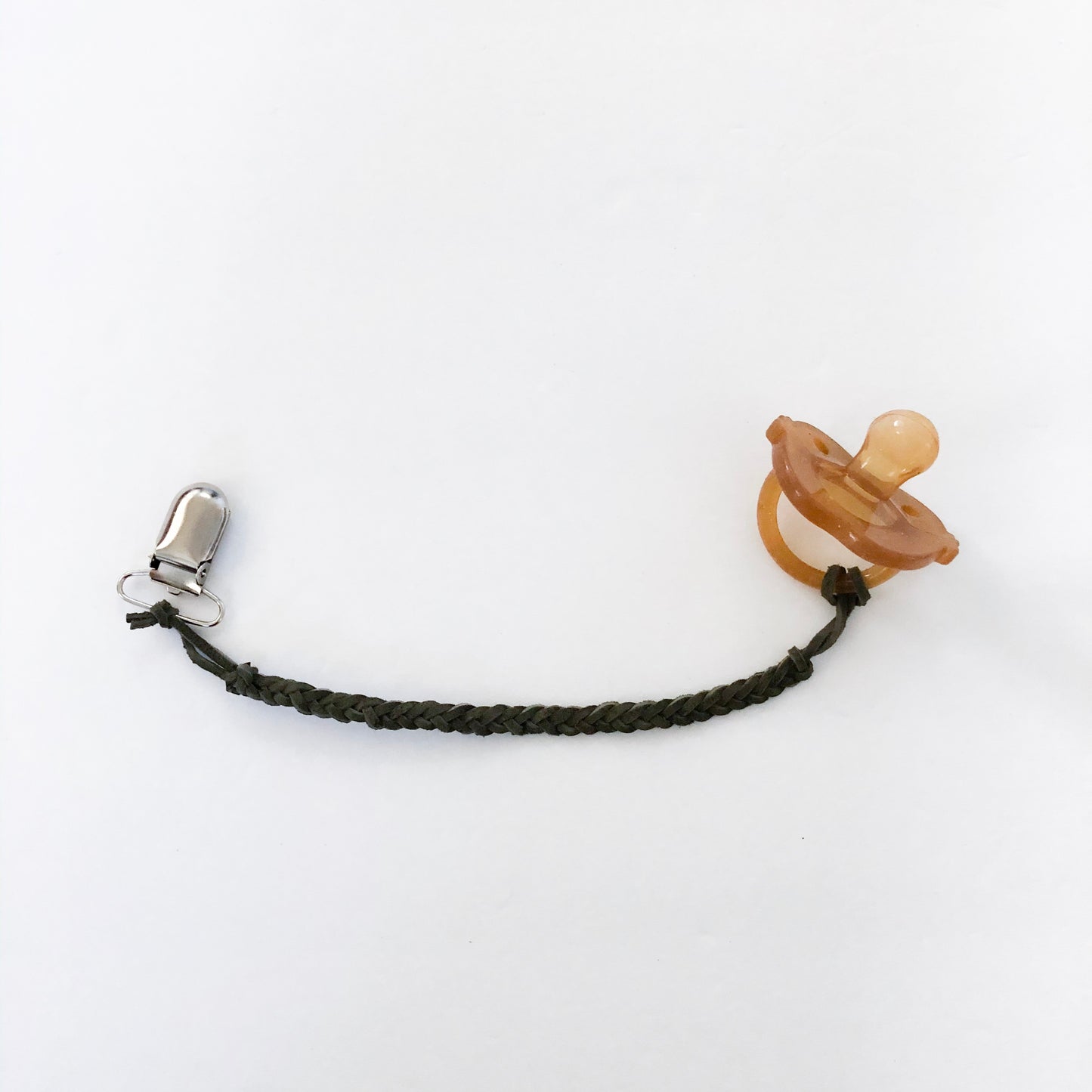 Olive Green Braided Suede Pacifier Clip