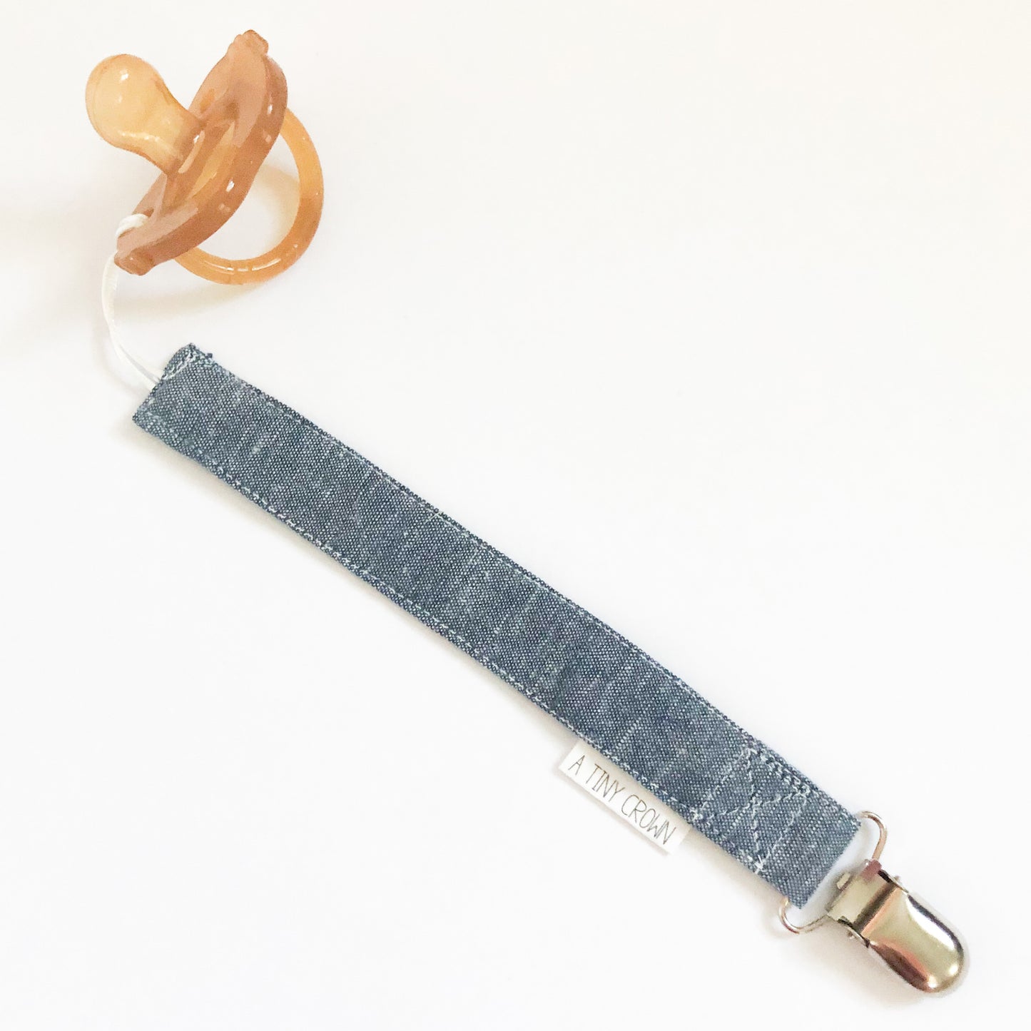 Chambray Fabric Pacifier Clip