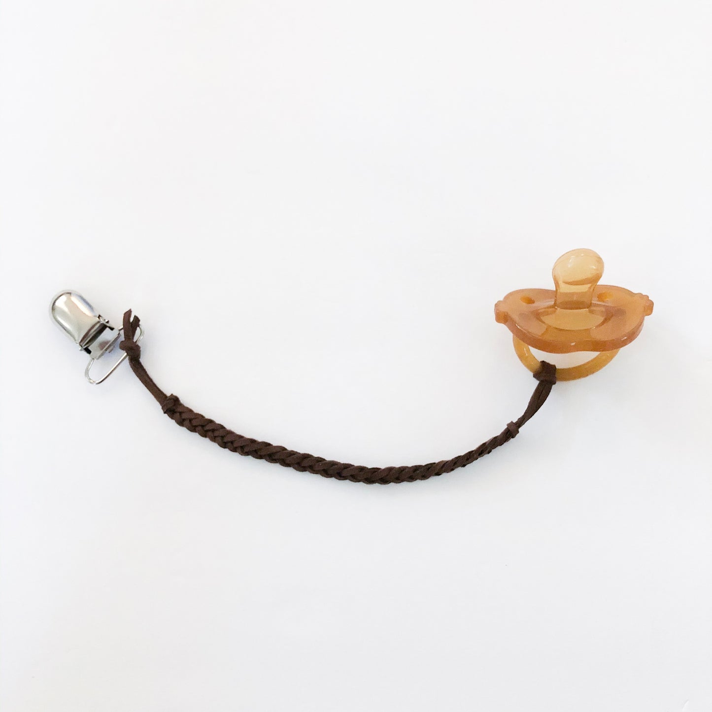 Brown Braided Suede Pacifier Clip