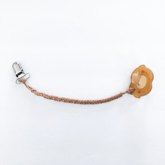 Tan Braided Suede Pacifier Clip
