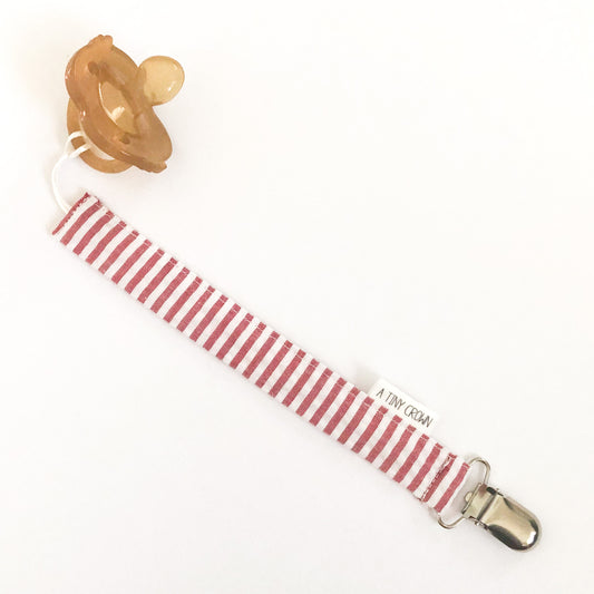 Red & White Striped Seersucker Fabric Pacifier Clip